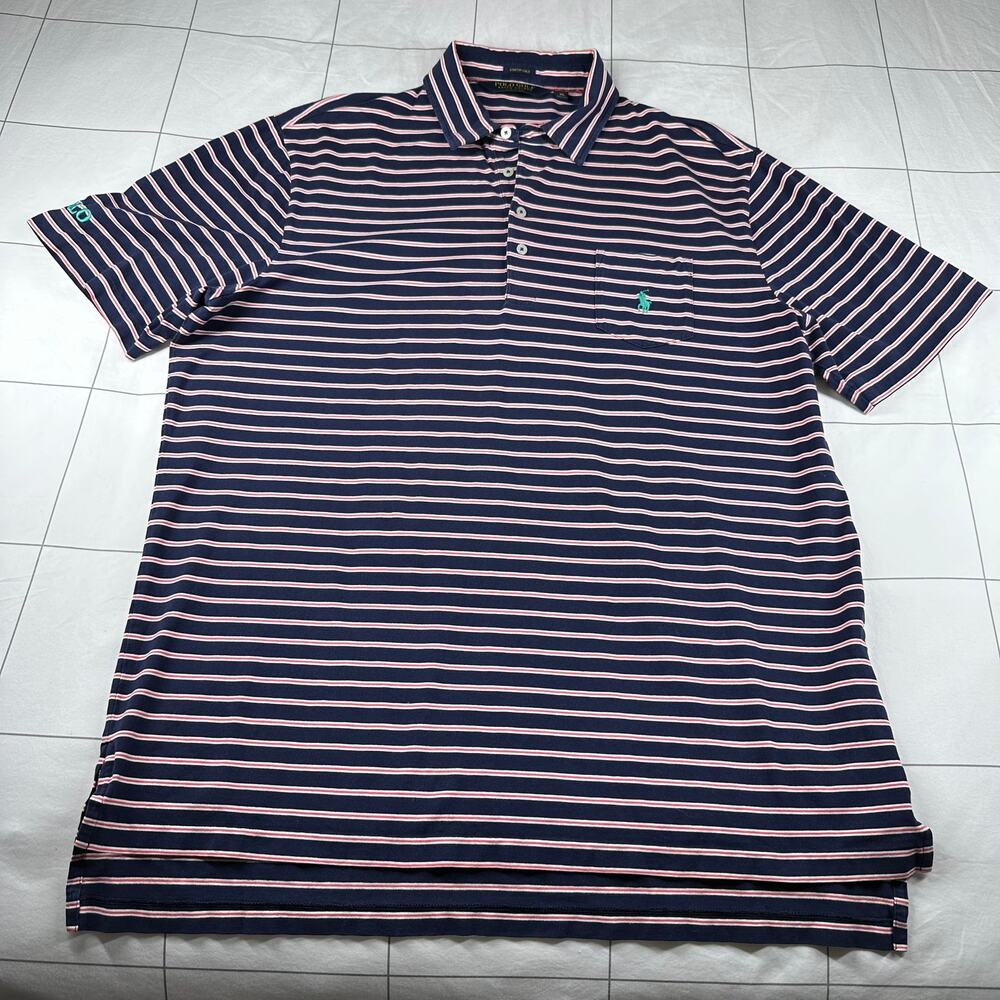 Polo Golf Ralph Lauren Shirt Mens XL Blue Red Striped Polo Stretch Lisle Pony